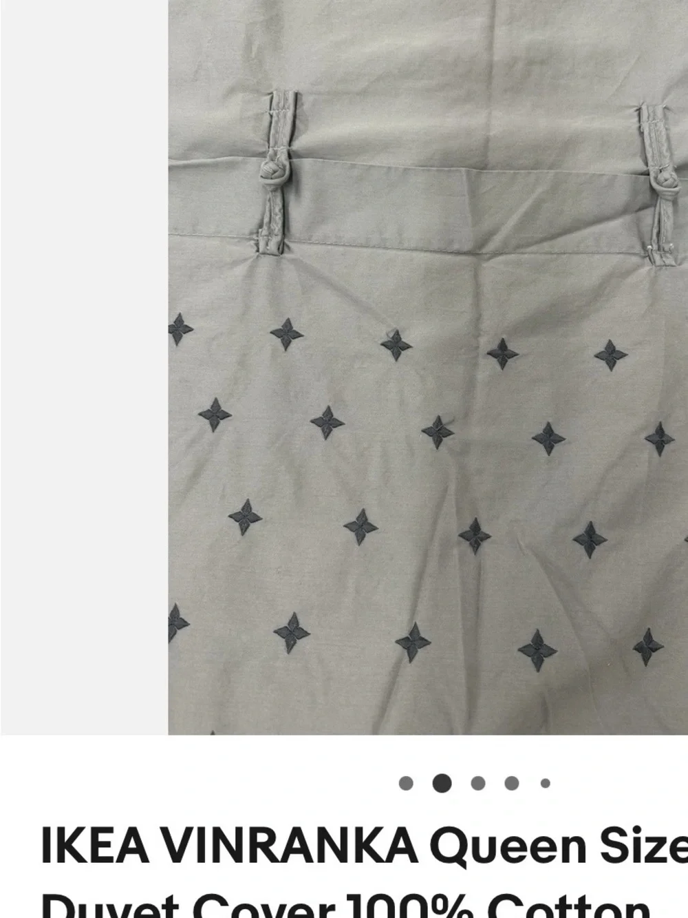 IKEA Gray Cotton Duvet Cover 2 pillow queen Vinranka Embroidery star snaps